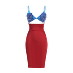 Blue Embellished Red Bandage Dress H7073