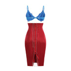 Blue Embellished Red Bandage Dress H7073