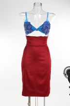 Blue Embellished Red Bandage Dress H7073