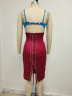 Blue Embellished Red Bandage Dress H7073
