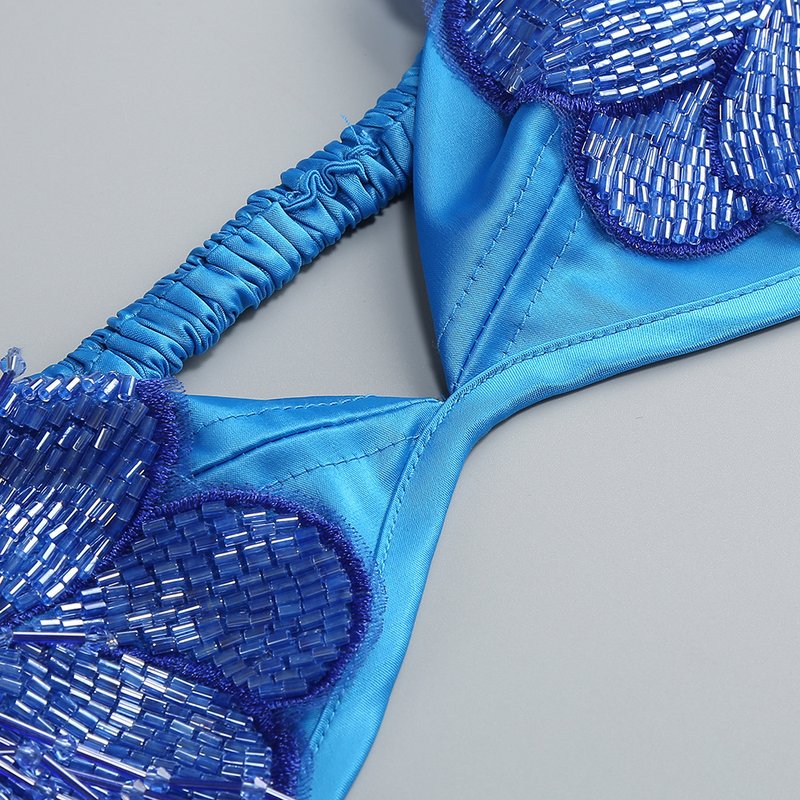 Blue Embellished Red Bandage Dress H7073