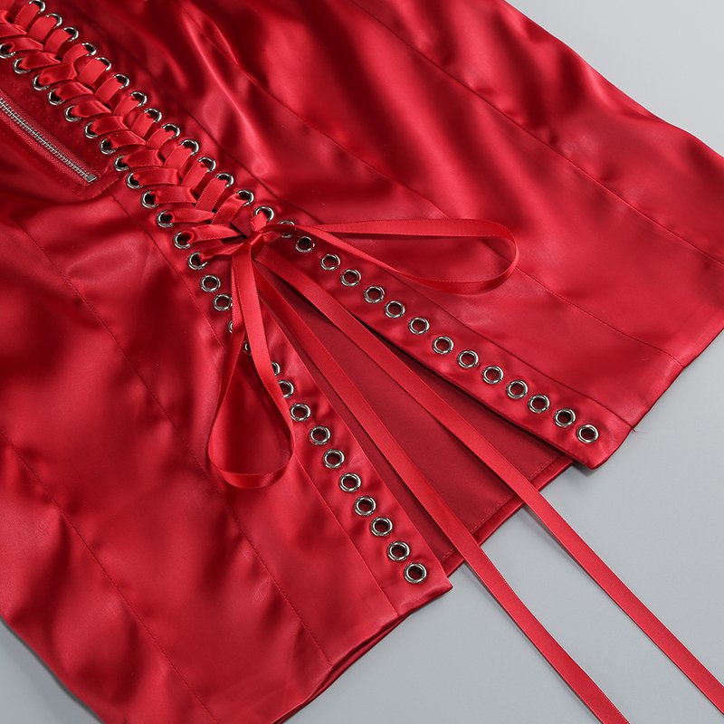 Blue Embellished Red Bandage Dress H7073