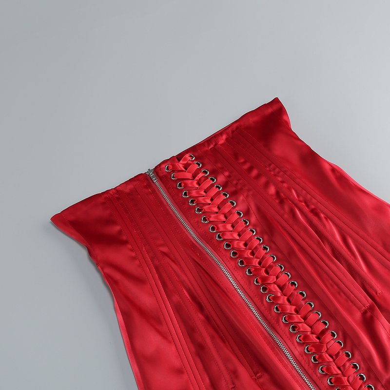 Blue Embellished Red Bandage Dress H7073