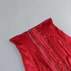 Blue Embellished Red Bandage Dress H7073