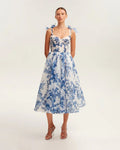 Blue Floral Print Midi Dress H6387