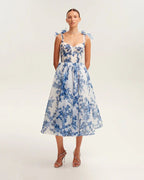 Blue Floral Print Midi Dress H6387