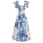 Blue Floral Print Midi Dress H6387
