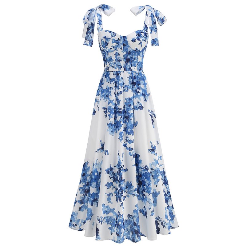 Blue Floral Print Midi Dress H6387