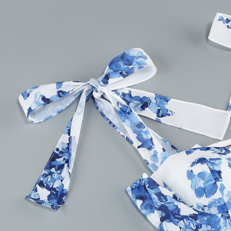 Blue Floral Print Midi Dress H6387