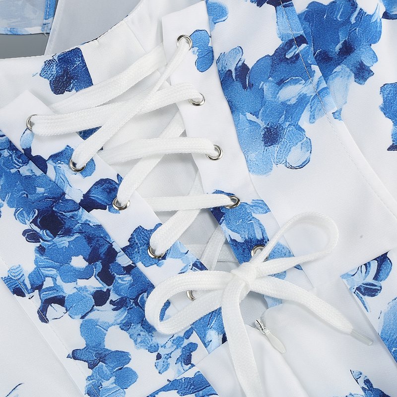 Blue Floral Print Midi Dress H6387