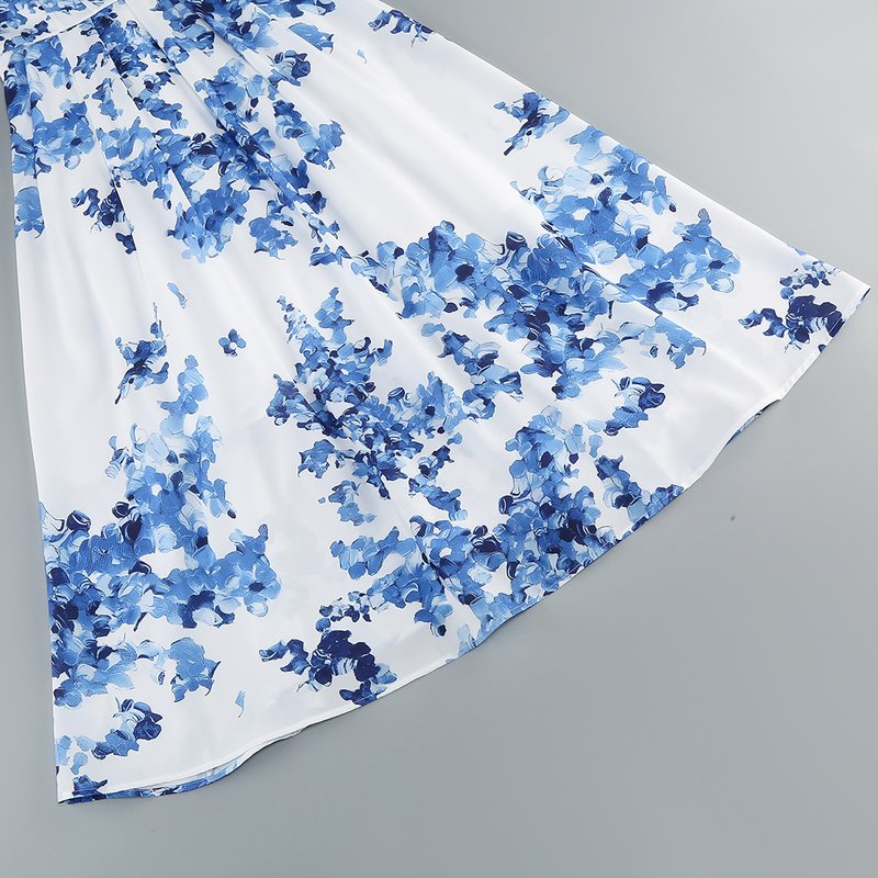 Blue Floral Print Midi Dress H6387
