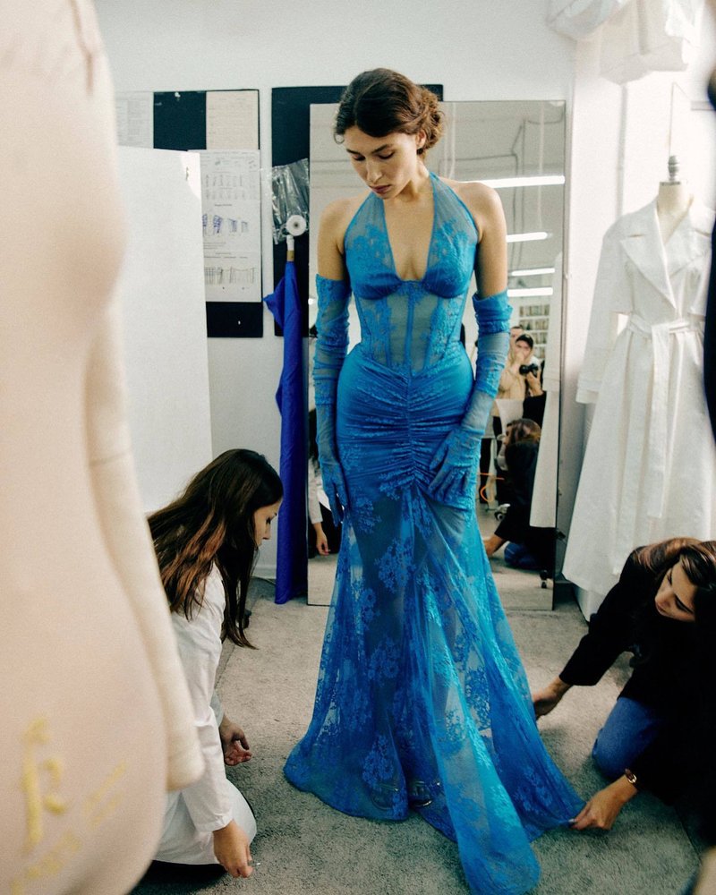 Blue Lace Sheer Mermaid Gown H6183