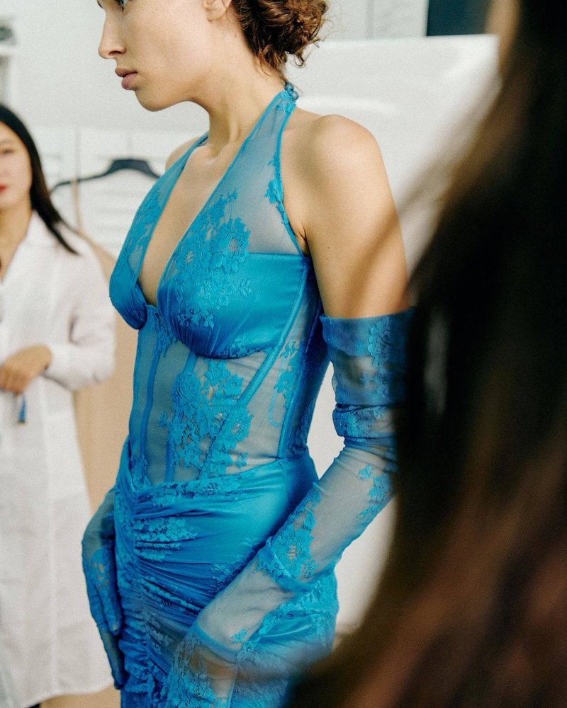 Blue Lace Sheer Mermaid Gown H6183