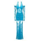 Blue Lace Sheer Mermaid Gown H6183