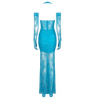 Blue Lace Sheer Mermaid Gown H6183