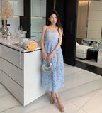 Blue Lace Strappy Midi Dress H6297