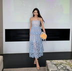 Blue Lace Strappy Midi Dress H6297