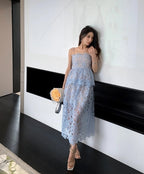Blue Lace Strappy Midi Dress H6297