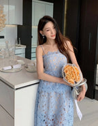 Blue Lace Strappy Midi Dress H6297