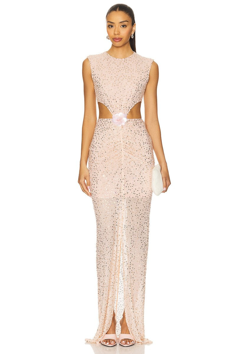 Blush Sequin Cutout Maxi Dress H7077