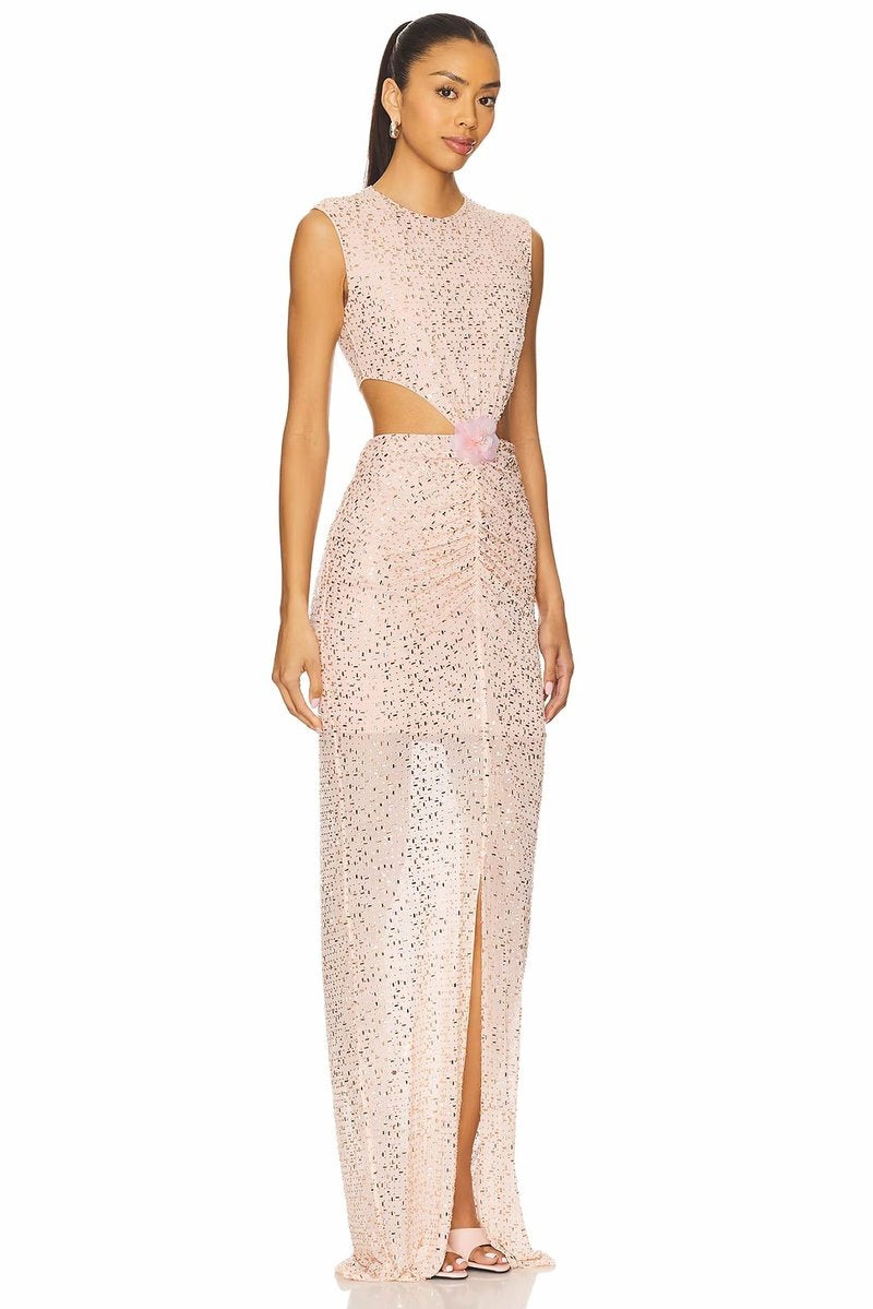 Blush Sequin Cutout Maxi Dress H7077