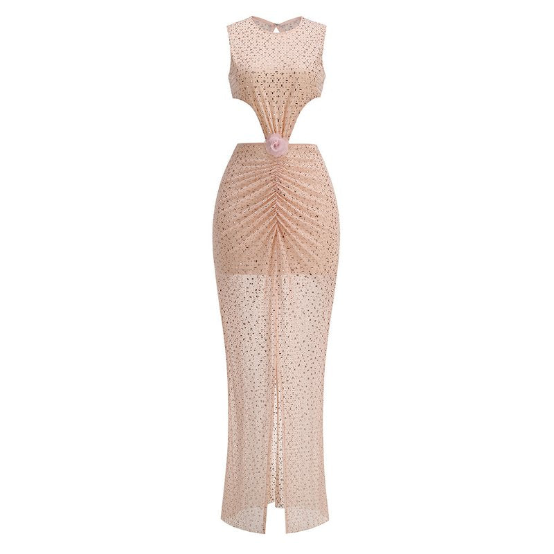 Blush Sequin Cutout Maxi Dress H7077