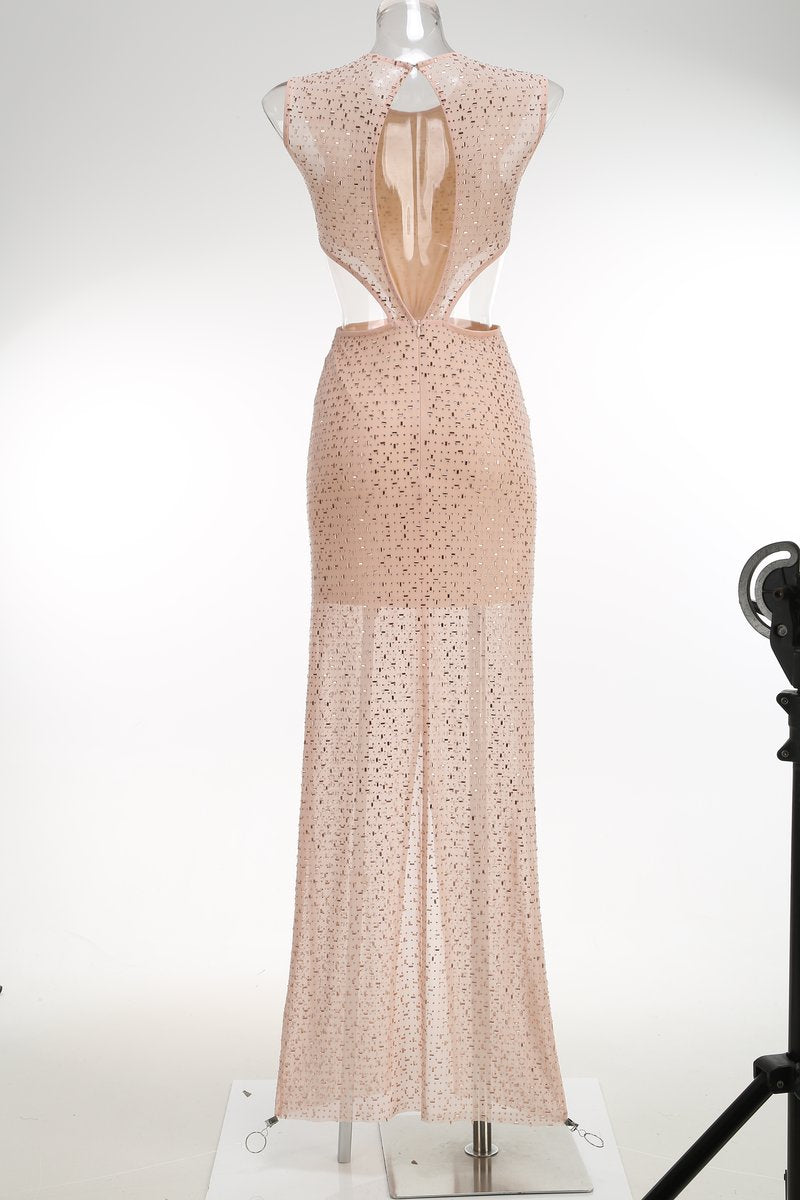 Blush Sequin Cutout Maxi Dress H7077