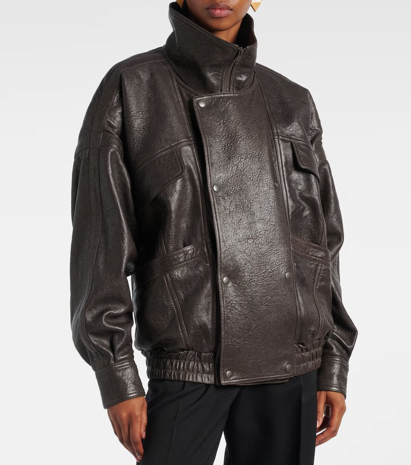 Brown Leather Moto Jacket H7024