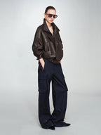 Brown Leather Moto Jacket H7024