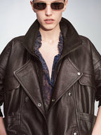 Brown Leather Moto Jacket H7024