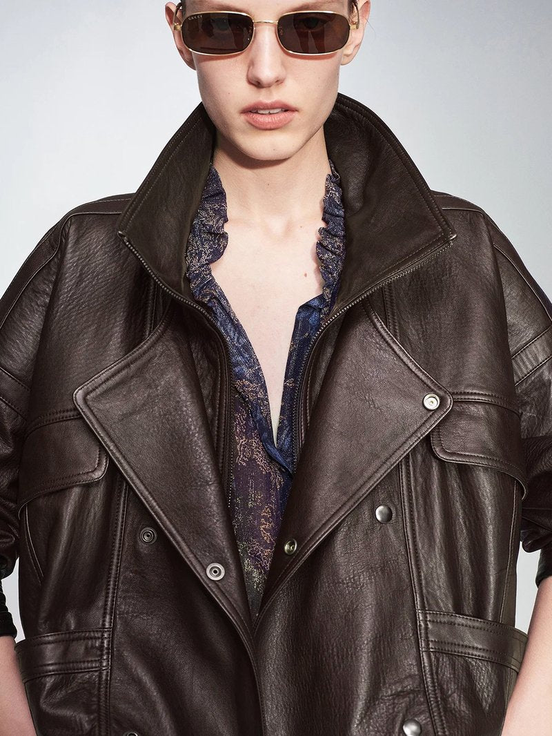 Brown Leather Moto Jacket H7024