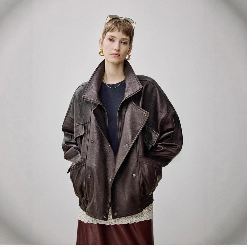 Brown Leather Moto Jacket H7024