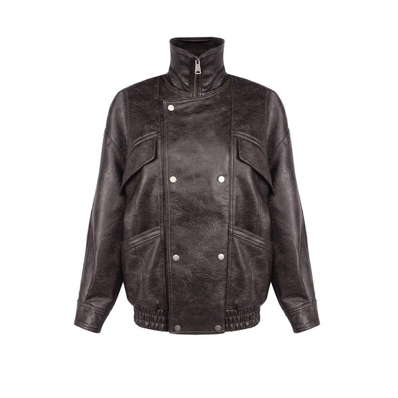 Brown Leather Moto Jacket H7024