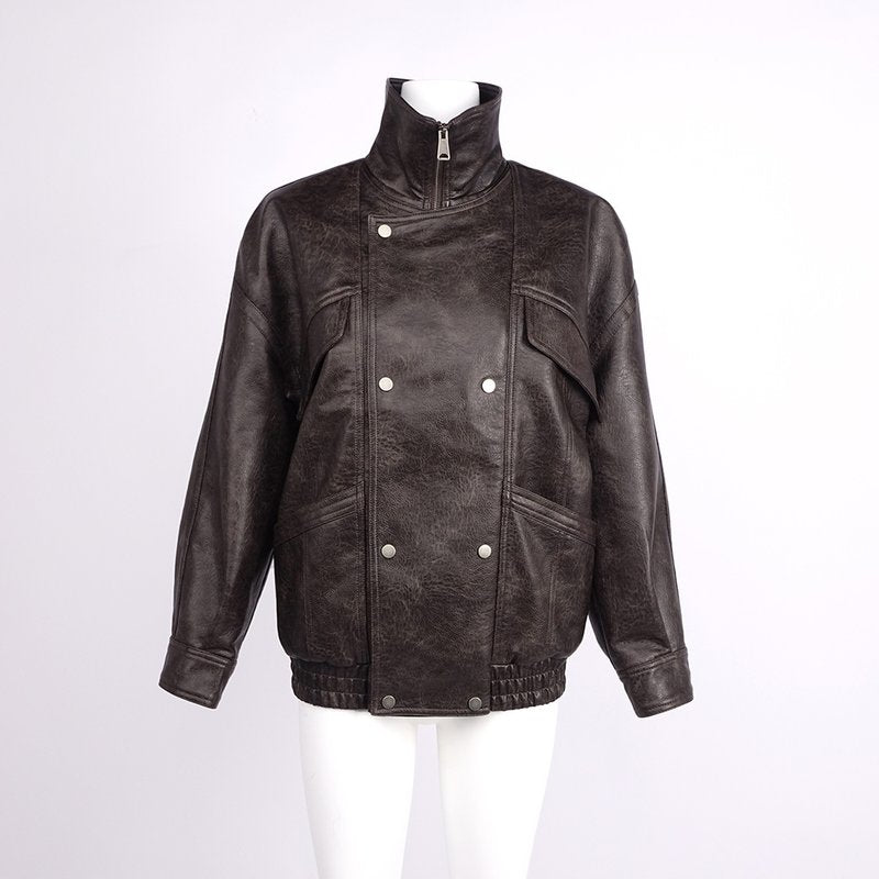 Brown Leather Moto Jacket H7024