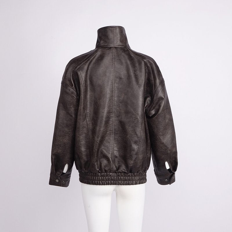 Brown Leather Moto Jacket H7024