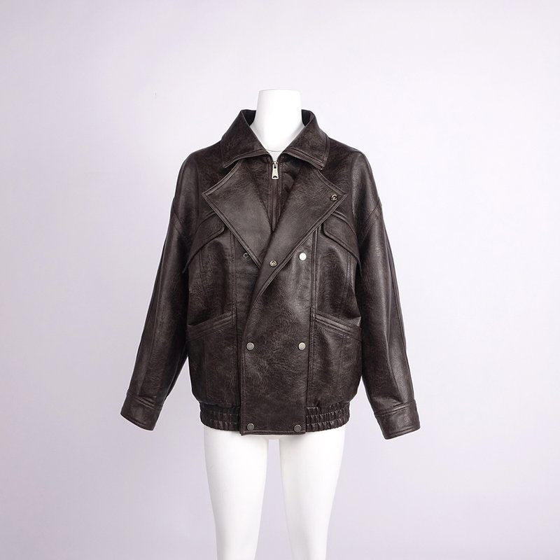 Brown Leather Moto Jacket H7024