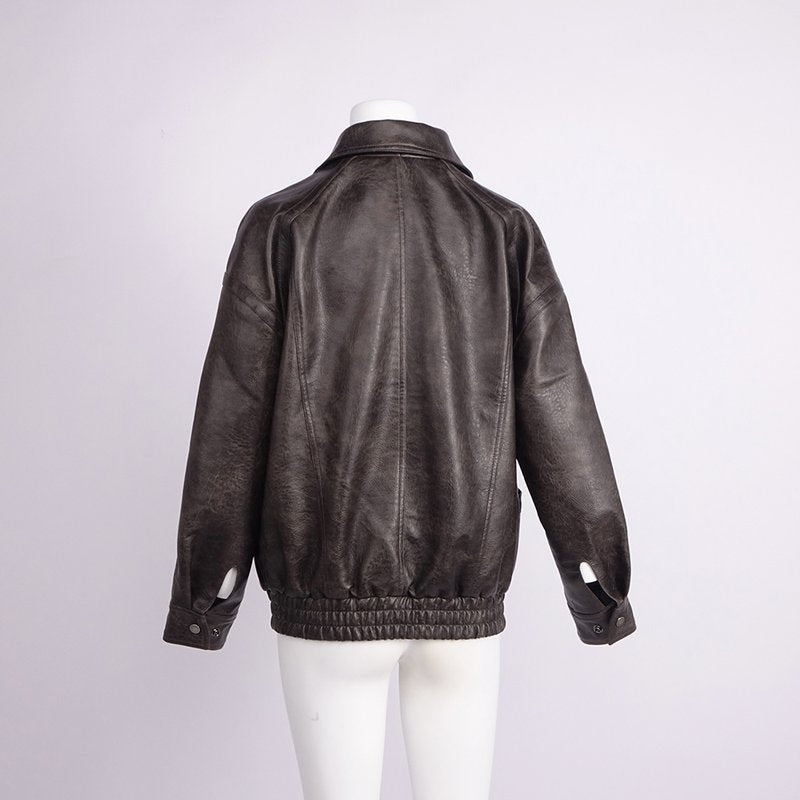 Brown Leather Moto Jacket H7024