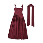 Fashion Burgundy Asymmetric Slit Maxi Dress H7160