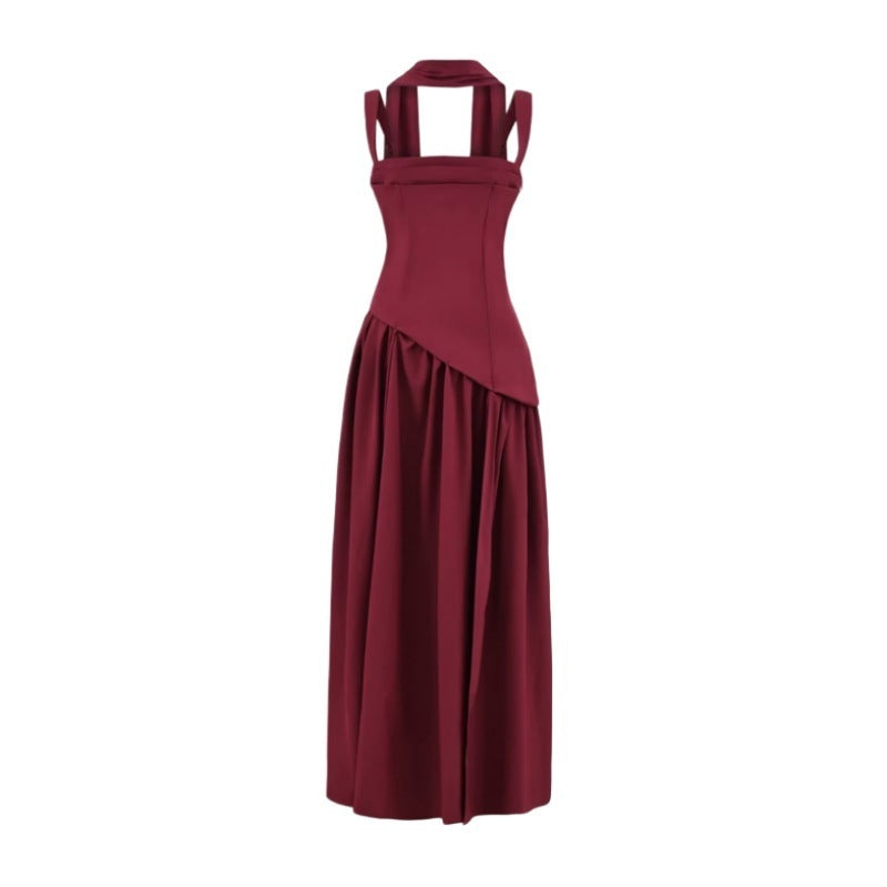 Fashion Burgundy Asymmetric Slit Maxi Dress H7160
