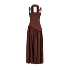 Fashion Burgundy Asymmetric Slit Maxi Dress H7160