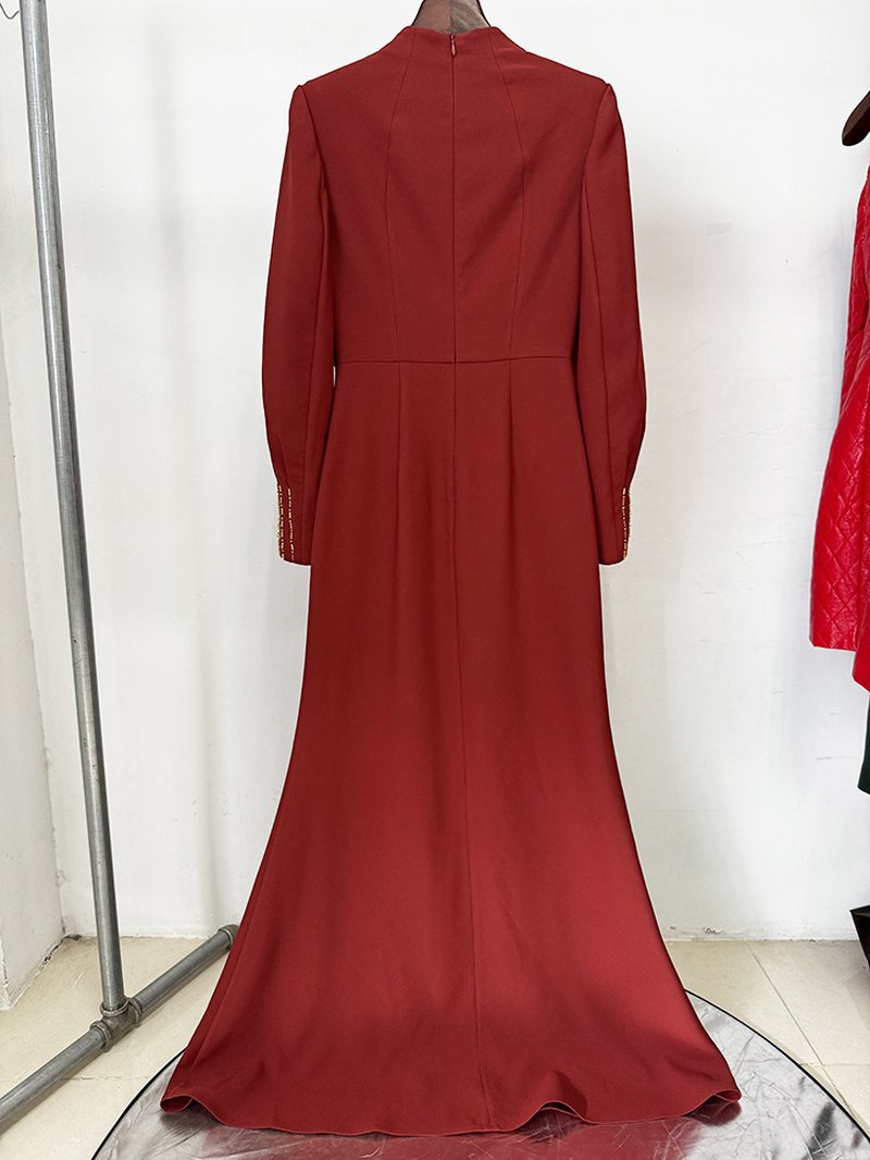 Burgundy Cape Embellished Mermaid Gown H7056