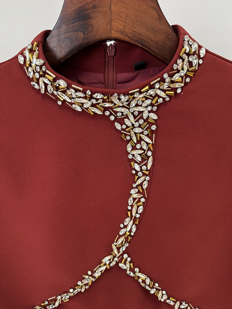 Burgundy Cape Embellished Mermaid Gown H7056