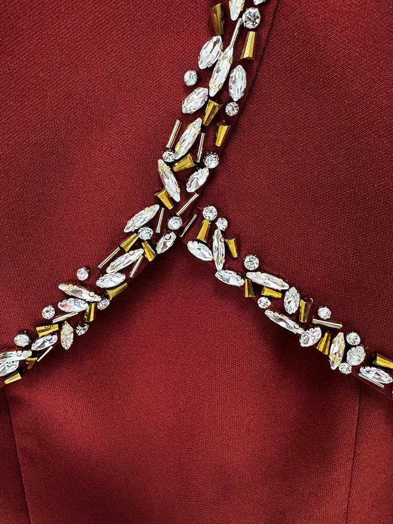 Burgundy Cape Embellished Mermaid Gown H7056