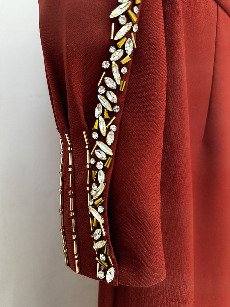 Burgundy Cape Embellished Mermaid Gown H7056