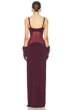 Burgundy Sheer Panel Maxi Dress H6642