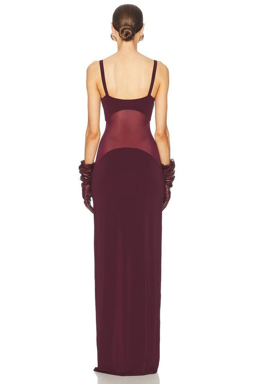 Burgundy Sheer Panel Maxi Dress H6642