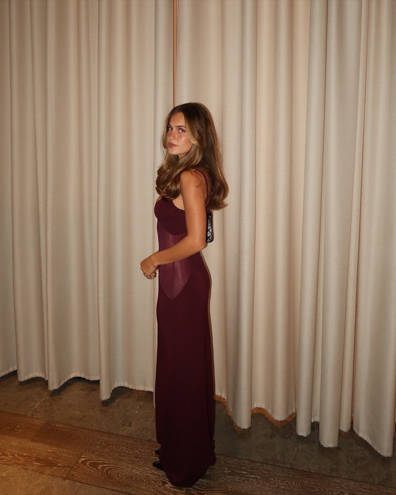 Burgundy Sheer Panel Maxi Dress H6642