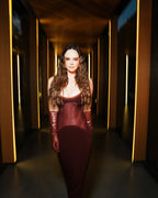 Burgundy Sheer Panel Maxi Dress H6642