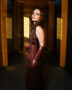 Burgundy Sheer Panel Maxi Dress H6642