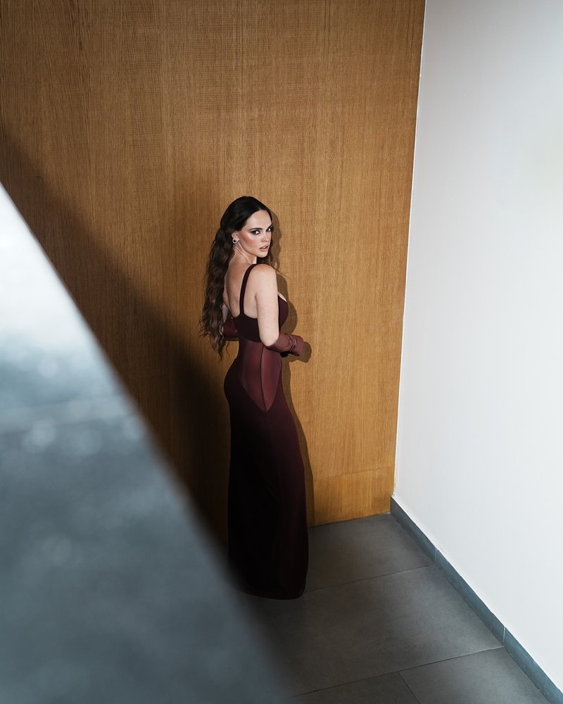 Burgundy Sheer Panel Maxi Dress H6642